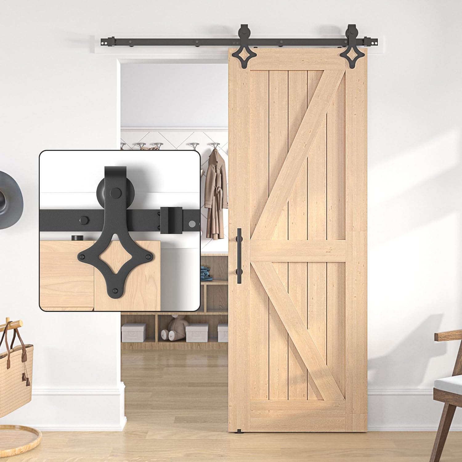 SANKEYTEW 6.6FT Sliding Barn Door Kit | Heavy Duty Steel Track - Black