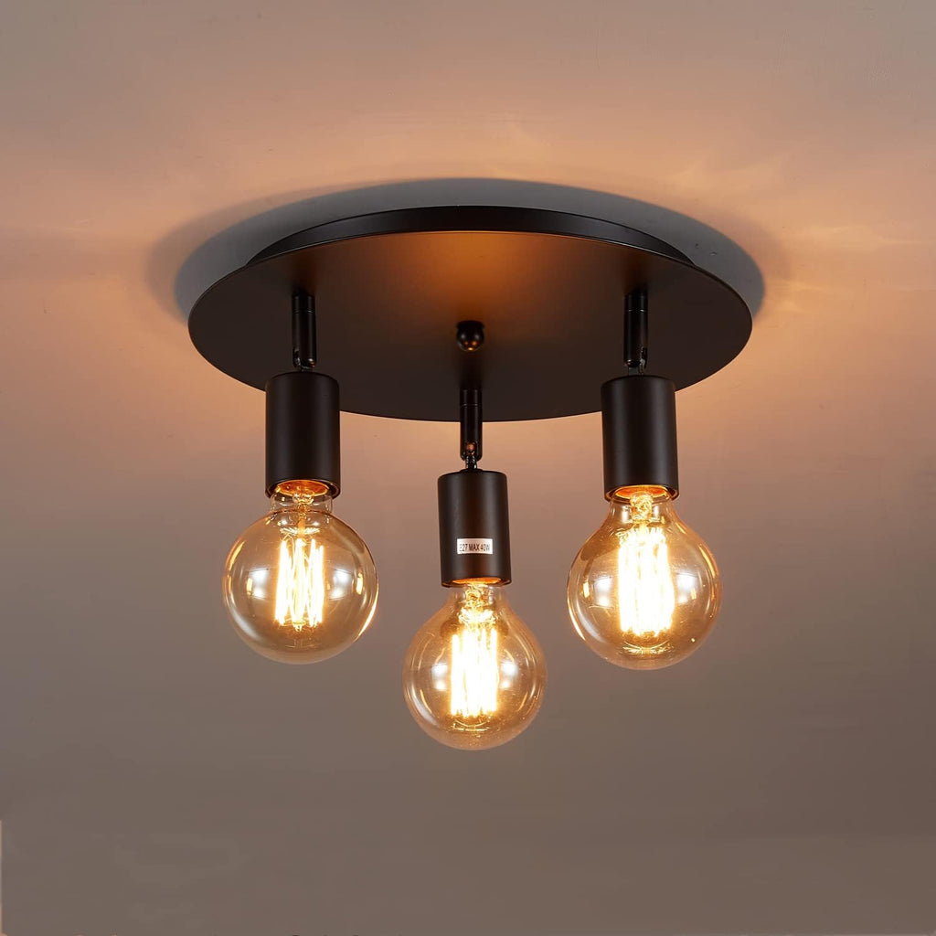 Lightsjoy 3-Way Rotatable Black Ceiling Spot Light | Vintage E27 Metal
