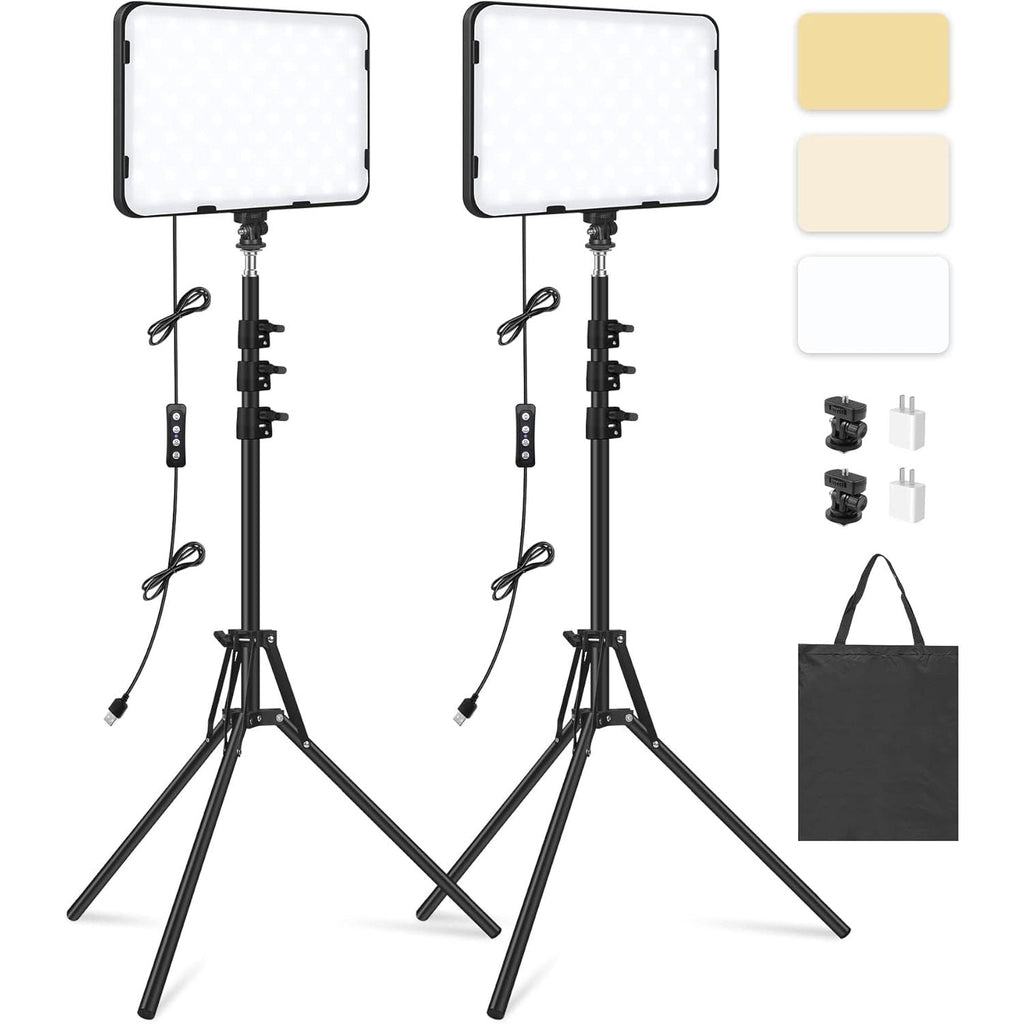 Obeamiu LED Video Light 2-Pack Kit | Dimmable Studio Panels with 63" Tripods