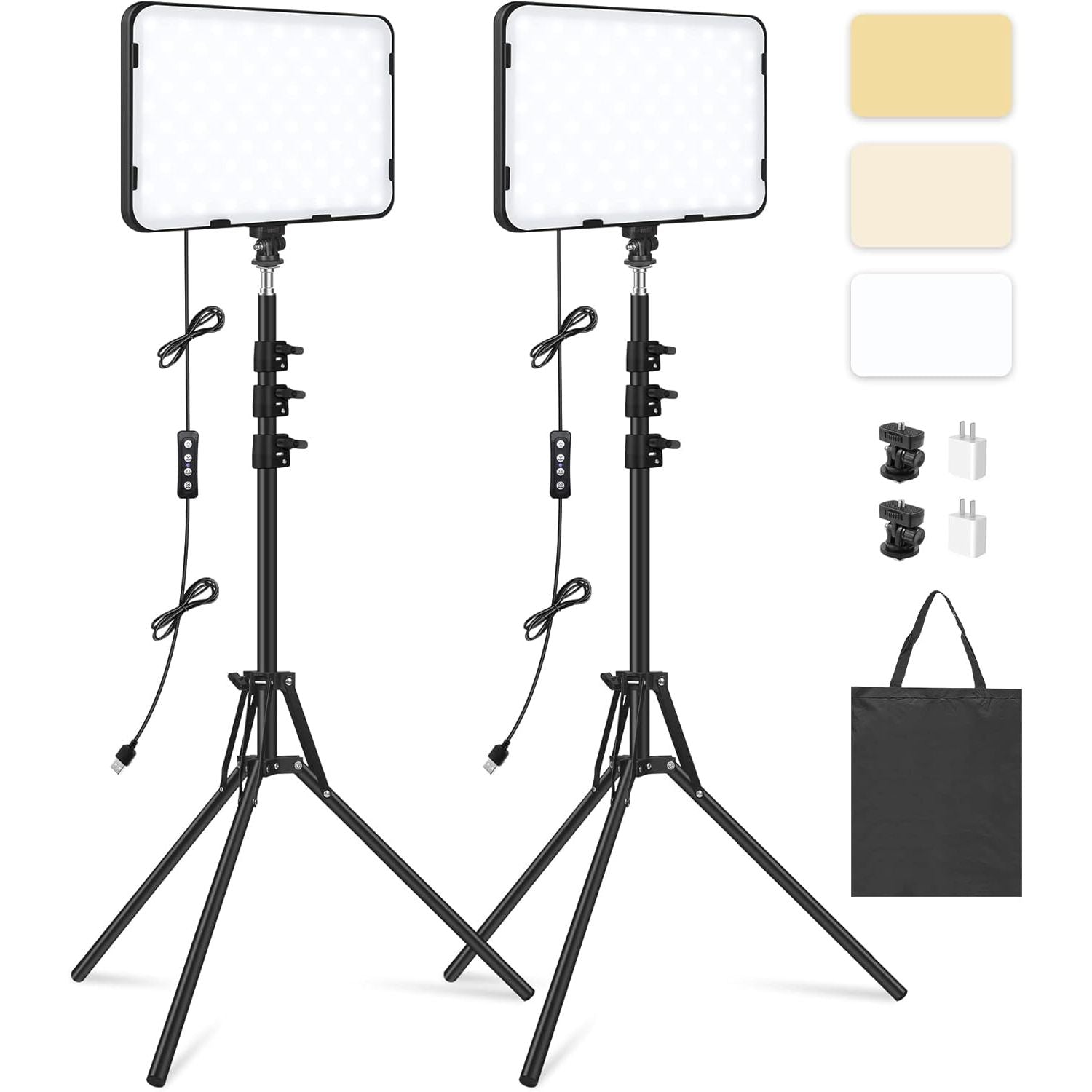Obeamiu LED Video Light 2-Pack Kit | Dimmable Studio Panels with 63" Tripods