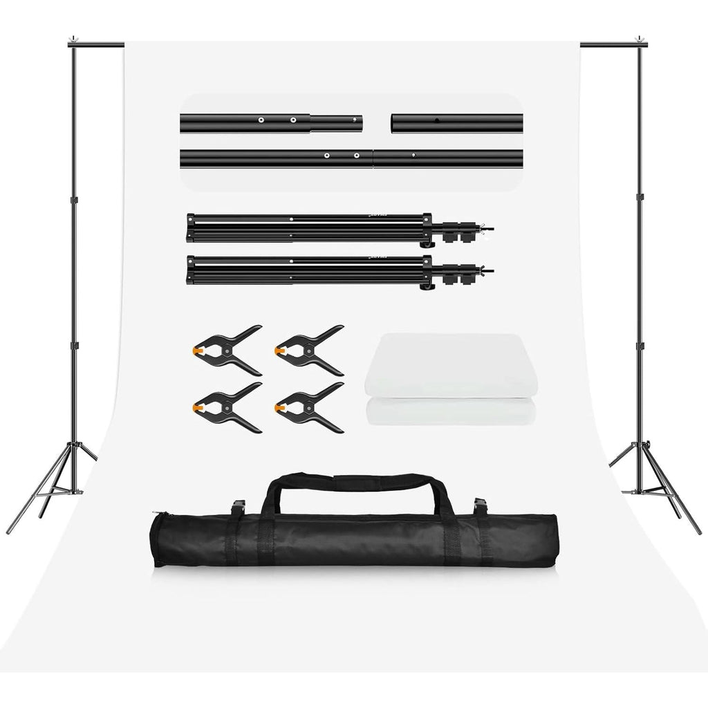 EMART 2x2m Backdrop Stand Kit with White Screen, Clamps & Bag