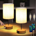 Lightess Touch Bedside Lamps - Set of 2 Dimmable Wood USB Table Lamps