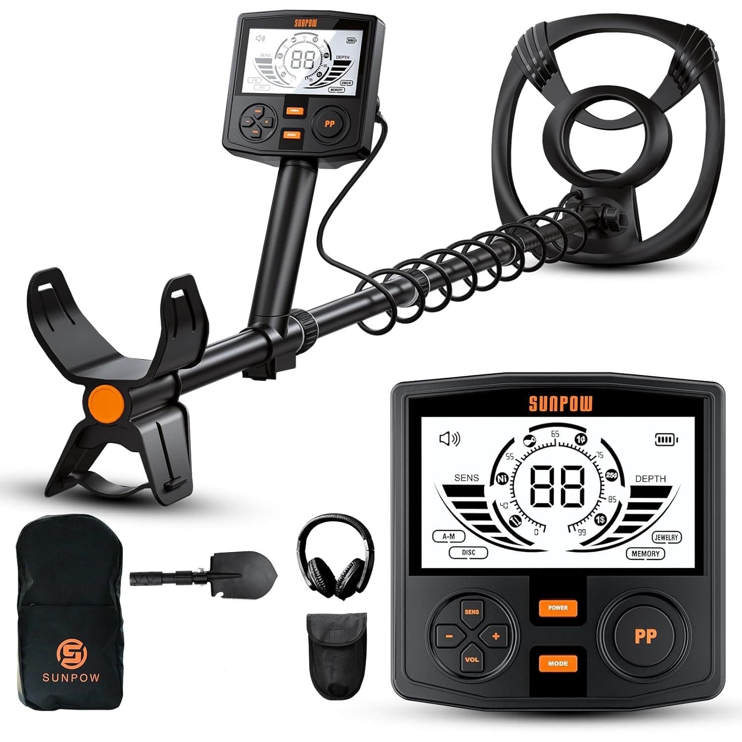 SUNPOW Professional Metal Detector | 30cm Waterproof Coil & Dual LCD