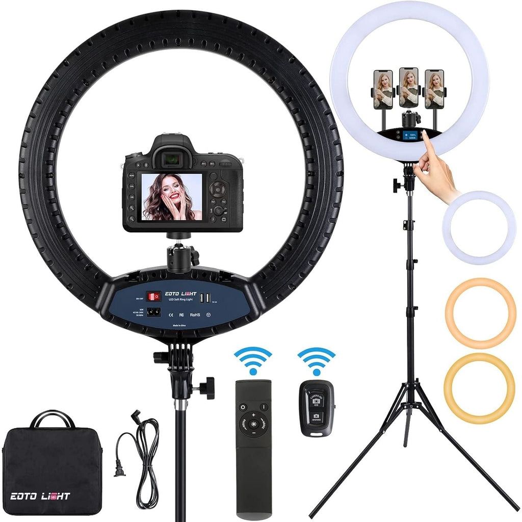 EOTO 19'' LED Ring Light with Tripod | Dimmable LCD Touch Vlogging Kit