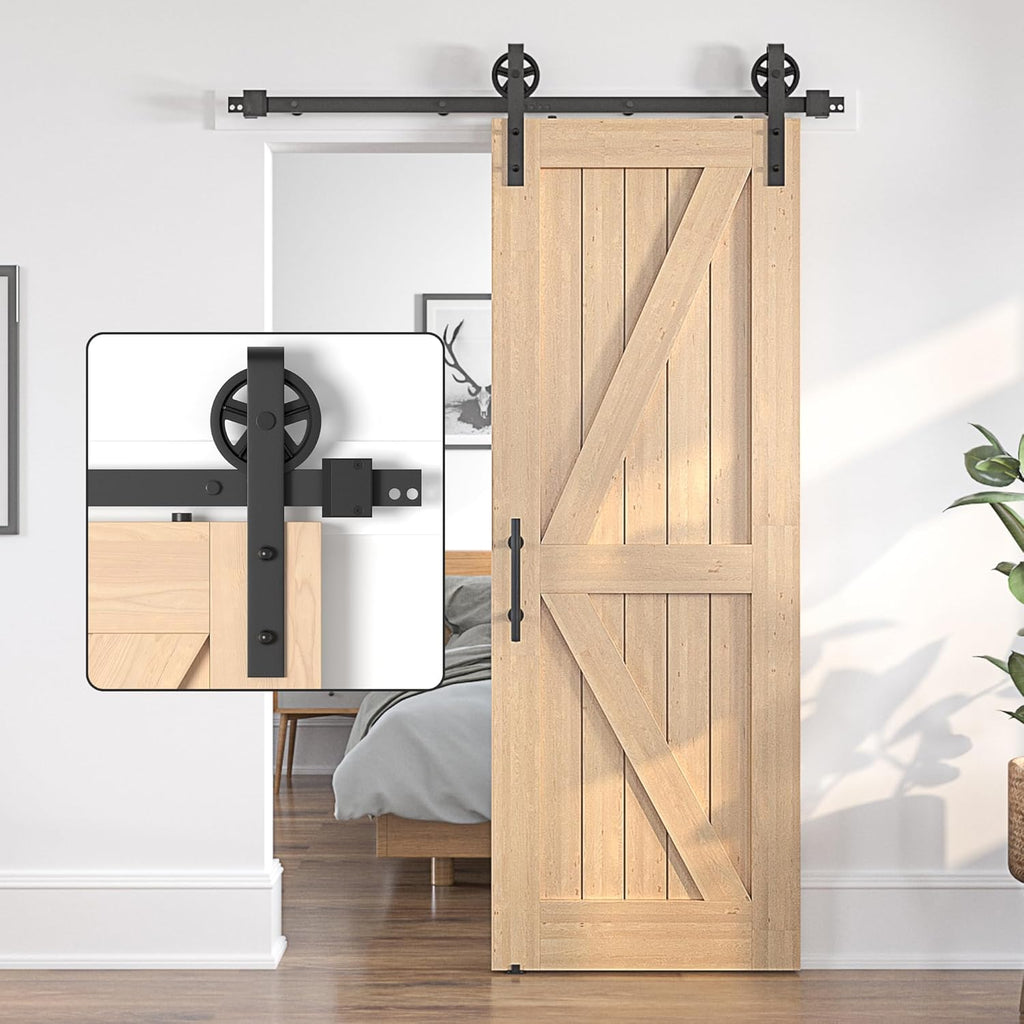 SANKEYTEW 8FT Sliding Barn Door Kit | Heavy Duty Black Steel Track