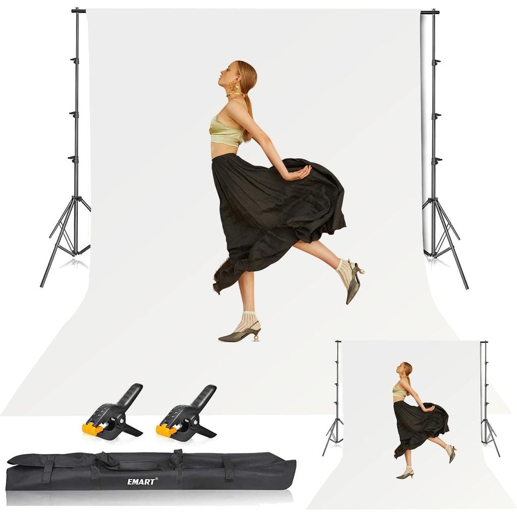 EMART 8.5x10ft Backdrop Stand with 10x12ft White Cotton Screen Kit