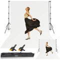 EMART 8.5x10ft Backdrop Stand with 10x12ft White Cotton Screen Kit