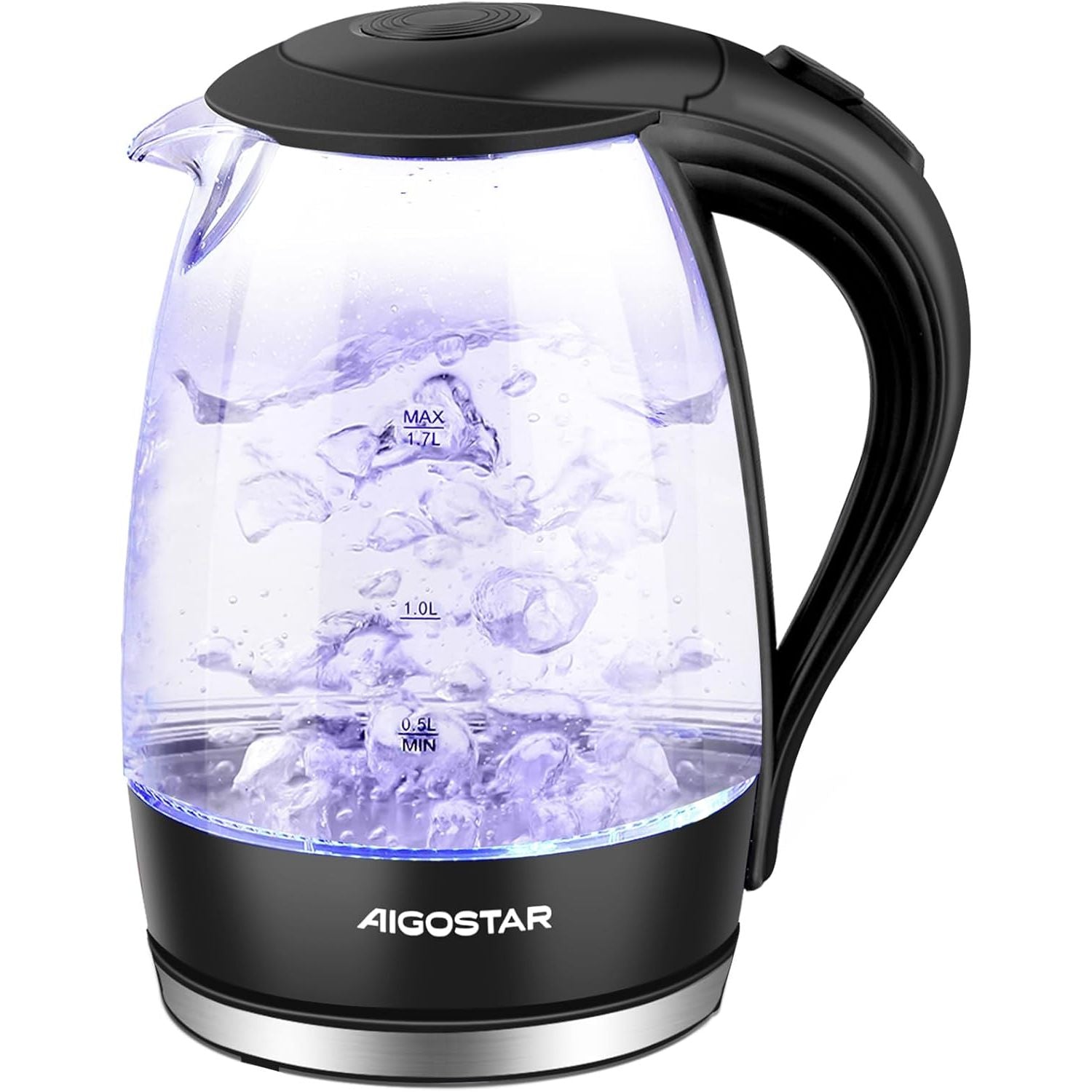 Aigostar 1.7L Glass Electric Kettle | 2200W Fast Boil LED Light
