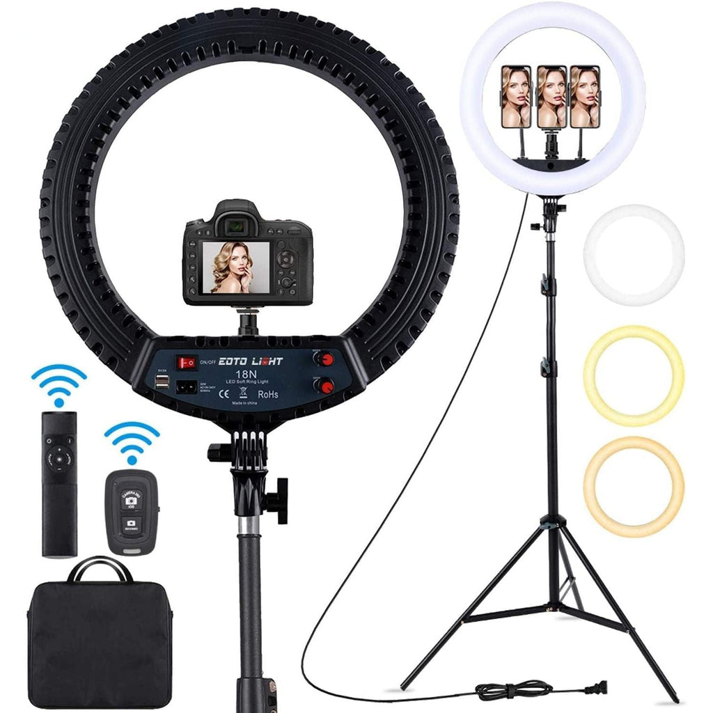 EOTO 18'' LED Ring Light with Tripod | Dimmable Studio Makeup Light