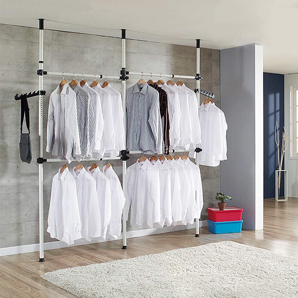 Cocoarm Telescopic Clothes Rail – Adjustable 3-Pole Wardrobe Organiser
