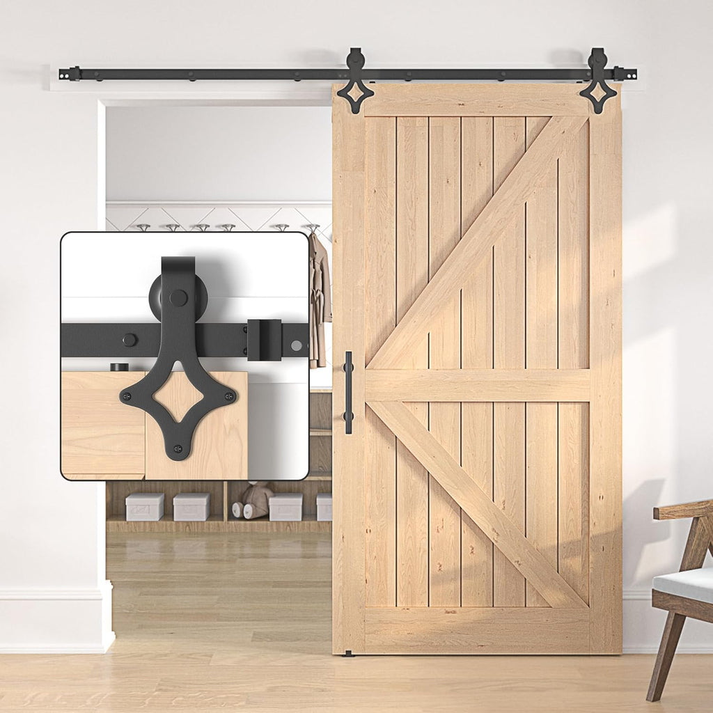 SANKEYTEW 7FT Heavy Duty Sliding Barn Door Kit – Rhombic Black Steel