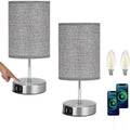 Lightess Touch Bedside Lamps - Set of 2 Grey USB Dimmable Table Lamps
