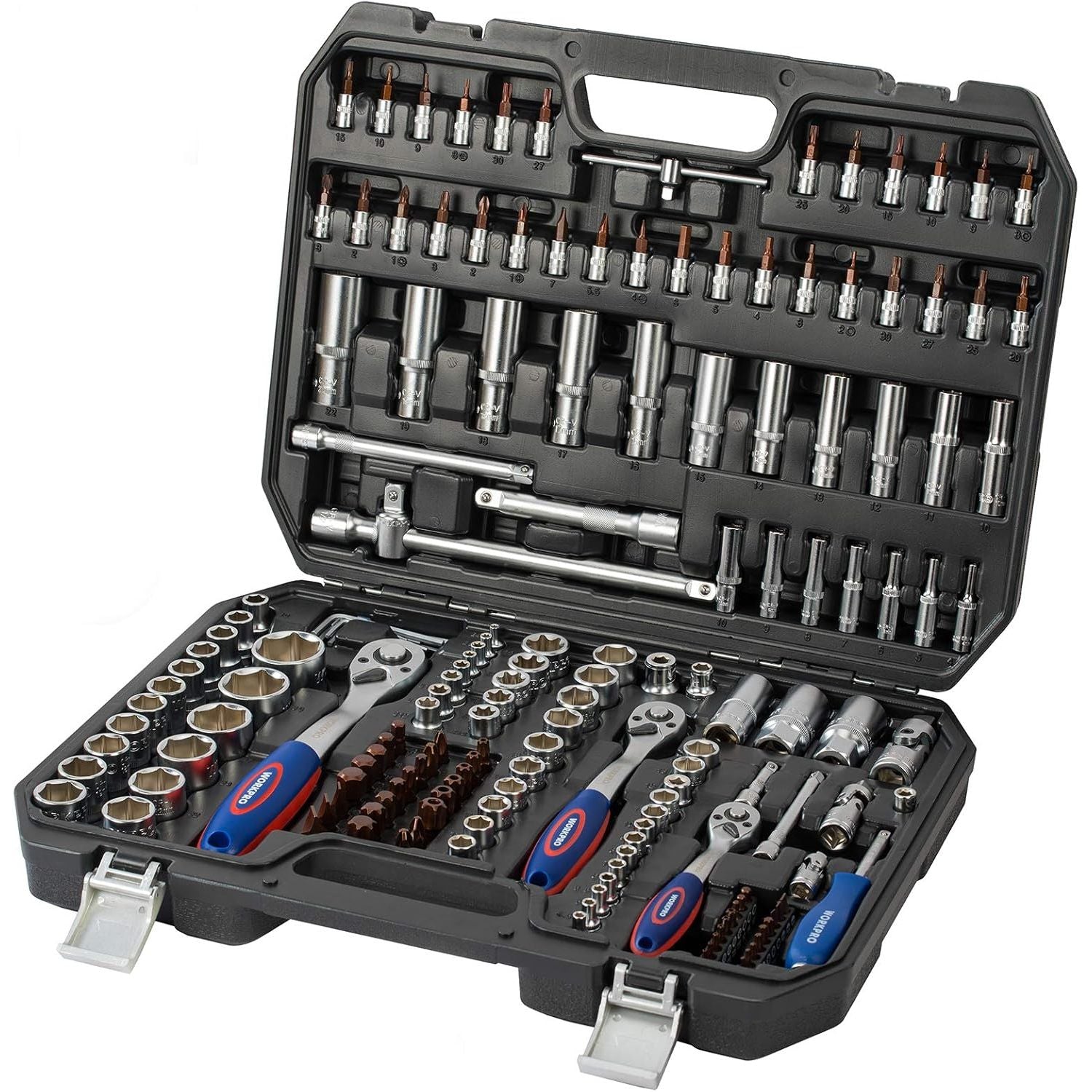 WORKPRO 172-Piece Mechanics Tool Set – Metric Cr-V Sockets & Ratchets