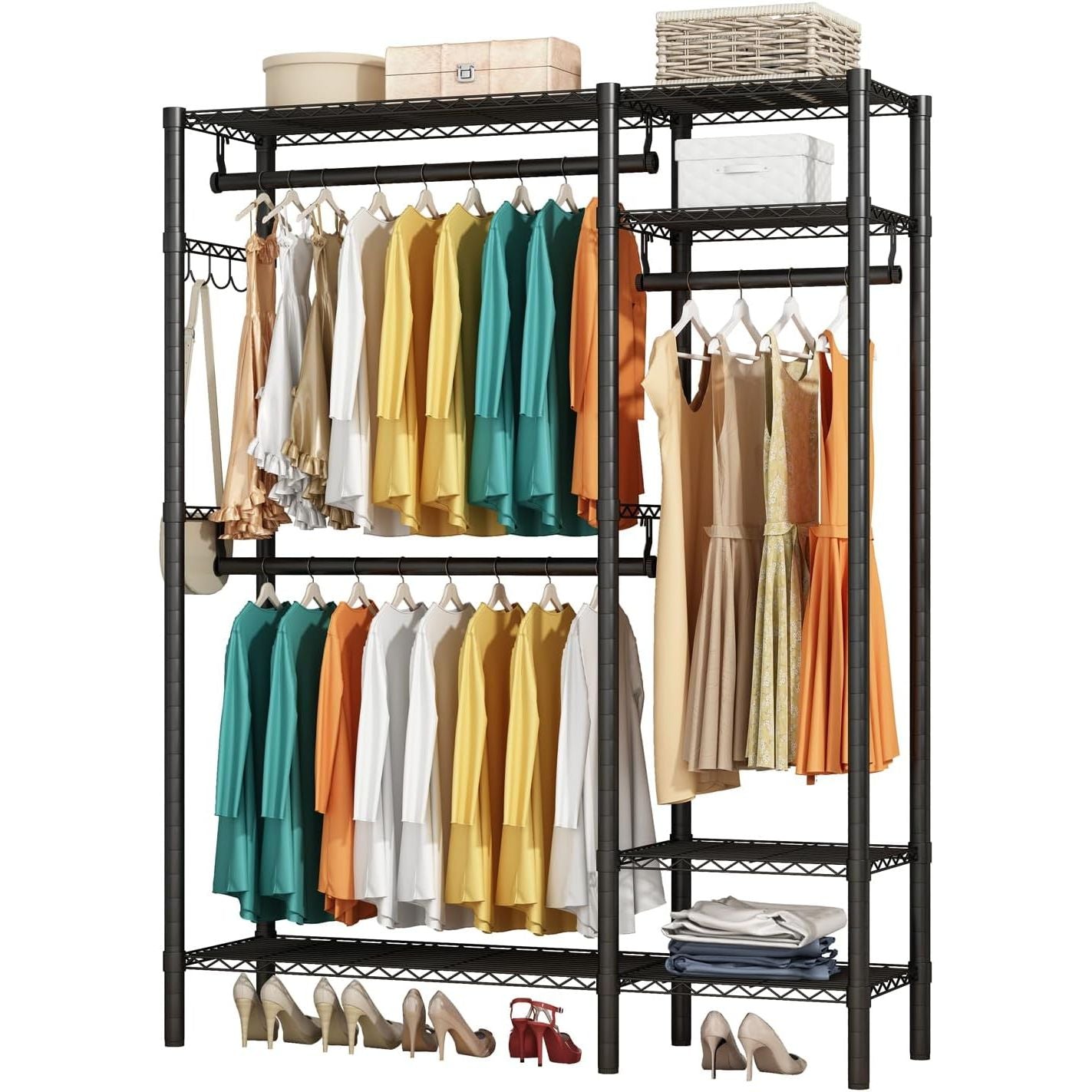 KZOBYD Heavy Duty Metal Clothes Rack | 3 Rods & 4 Adjustable Shelves