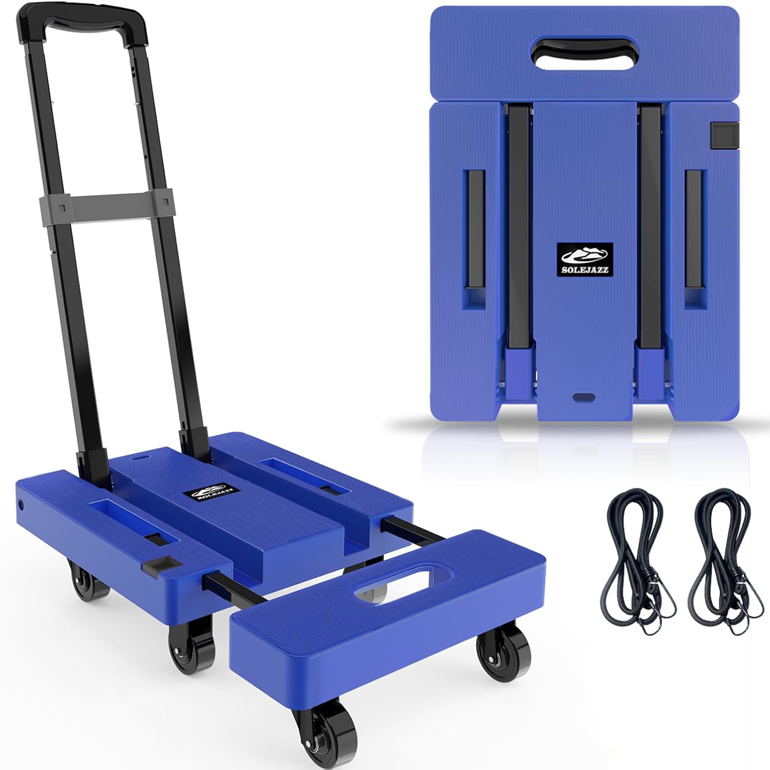 SOLEJAZZ Folding Hand Truck – 500lb Heavy Duty 6-Wheel Portable Dolly
