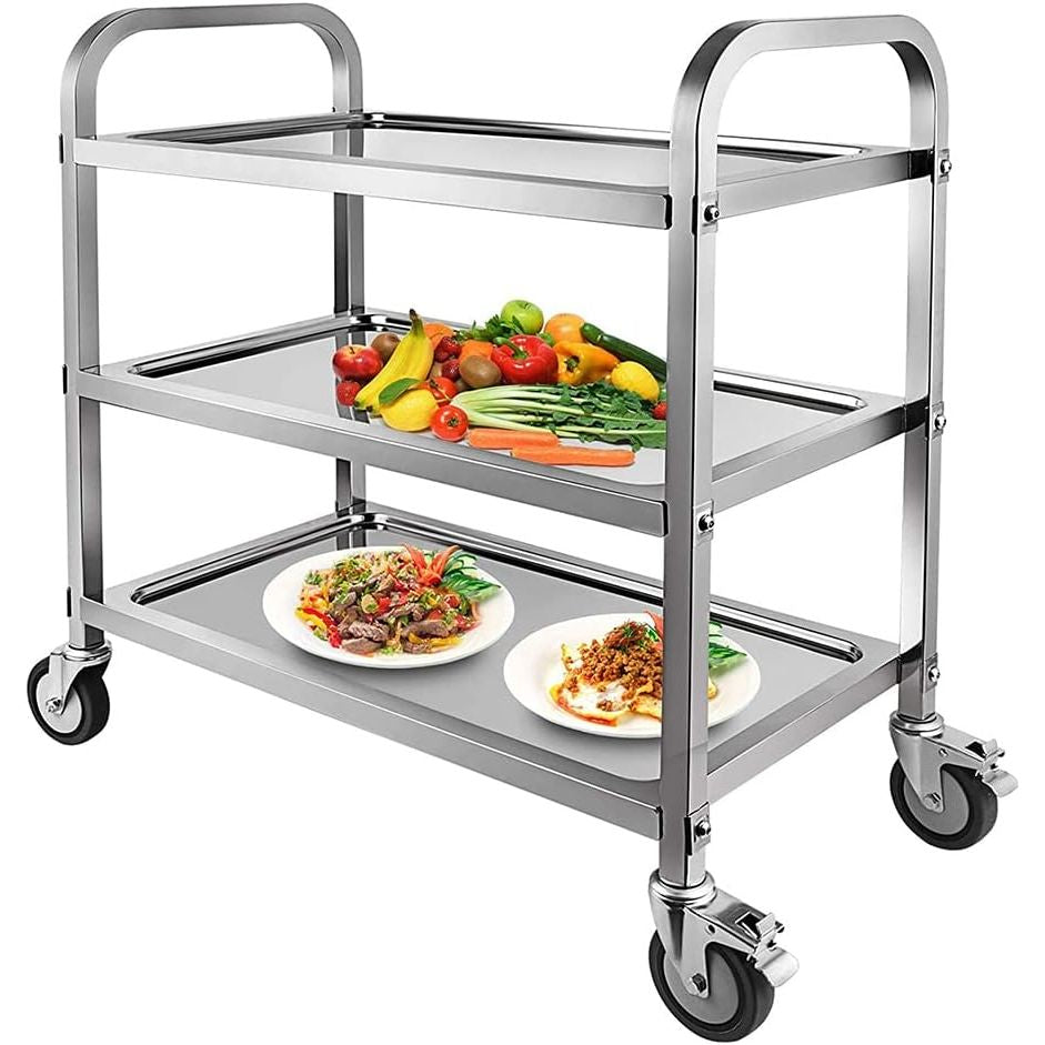 Nisorpa 3 Tier Stainless Steel Catering Trolley with Locking Wheels