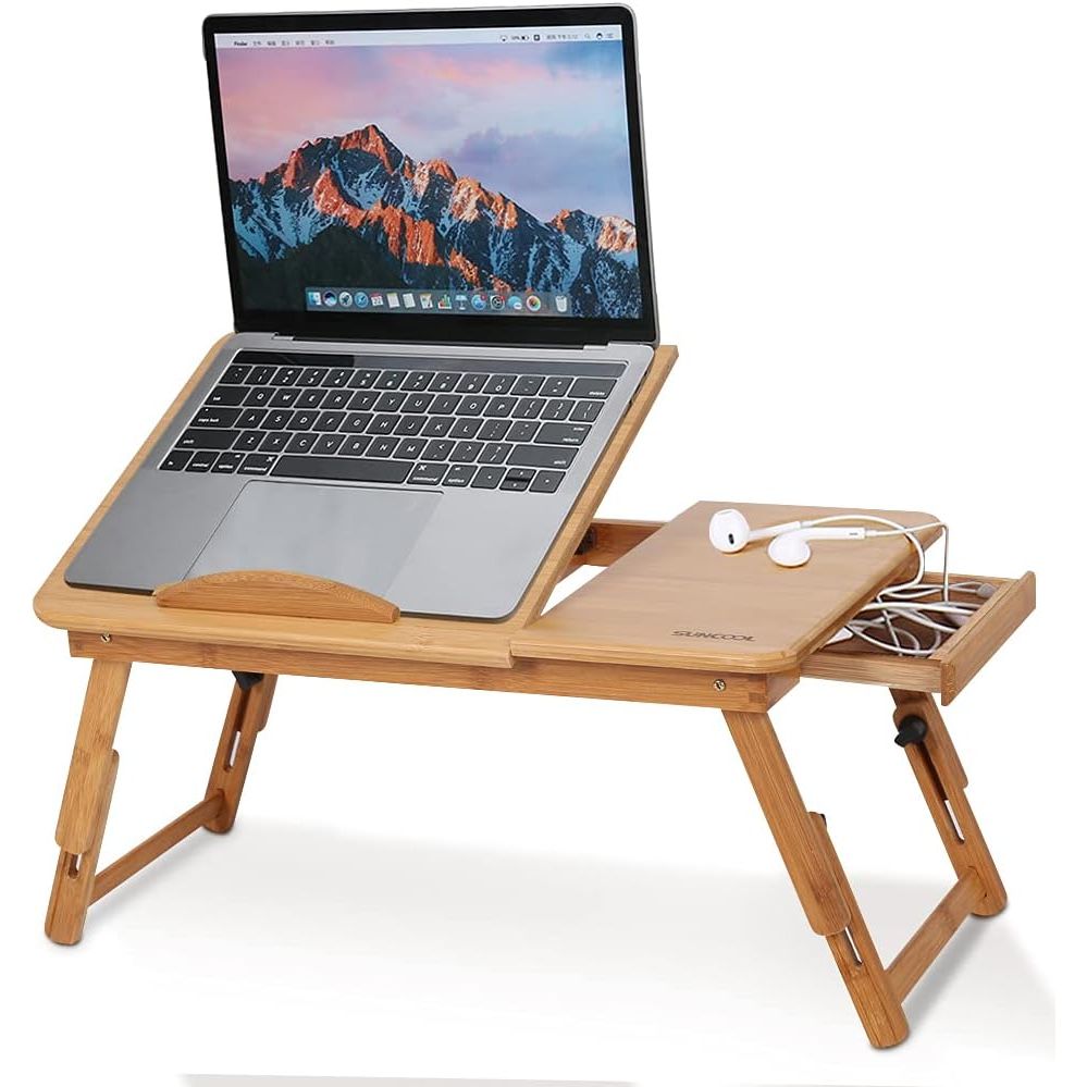 Ejoyous Bamboo Laptop Desk | Adjustable Bed Tray with Drawer & Vent