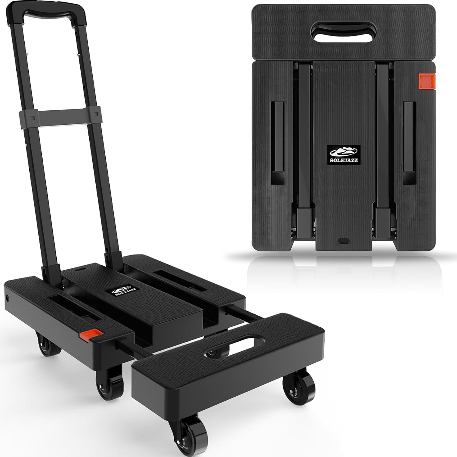 SOLEJAZZ Folding Hand Truck – 500LB Heavy Duty 6-Wheel Luggage Cart