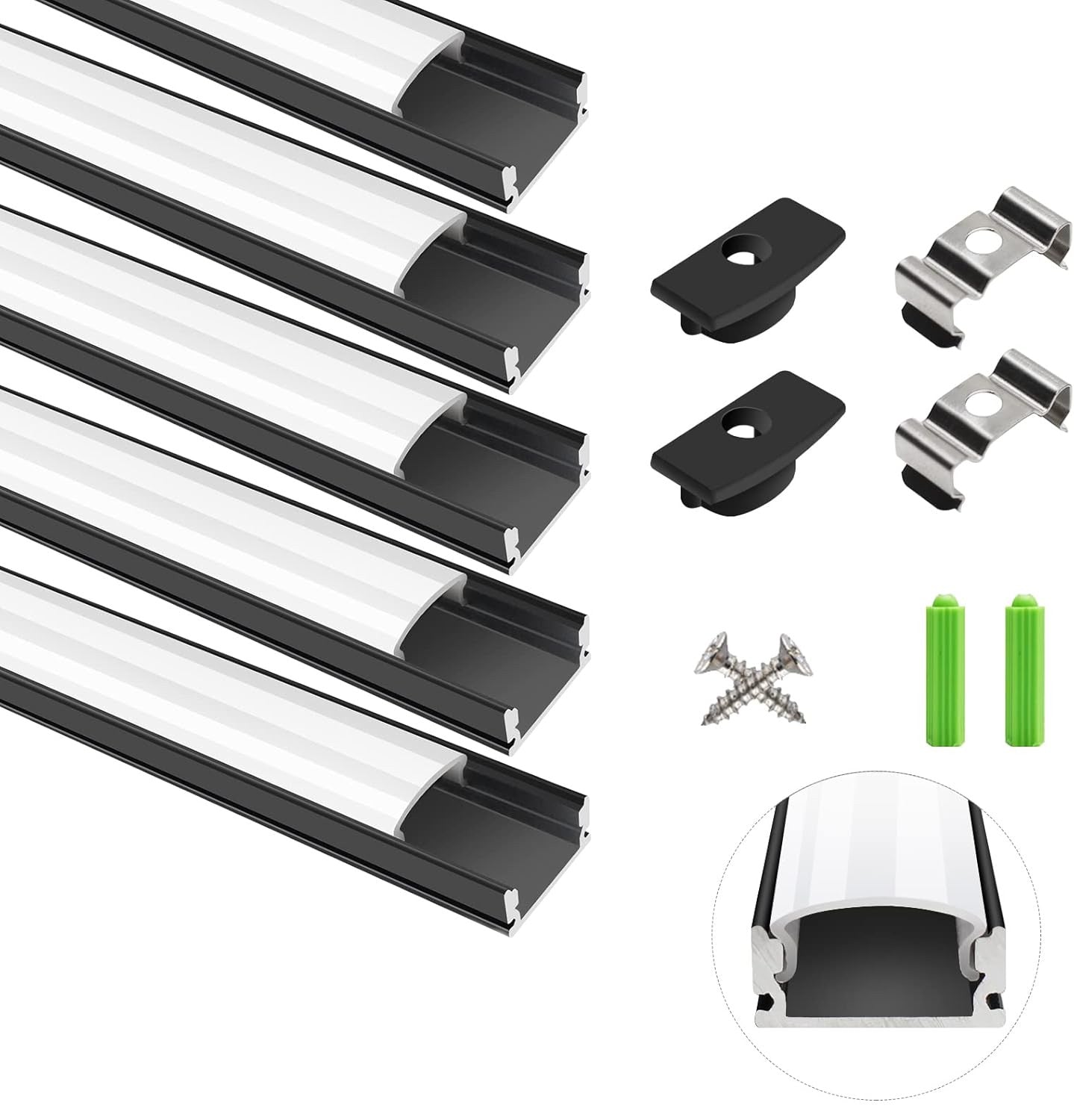 LightingWill 5-Pack U-Shape LED Aluminum Channel | 3.3ft Black Profile