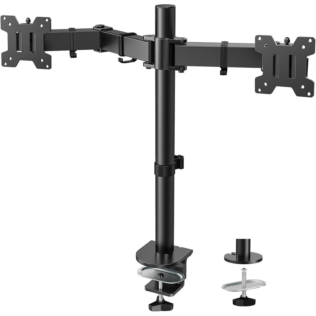 HUANUO Dual Monitor Stand – Heavy Duty Steel Desk Mount for 13-32" Screens