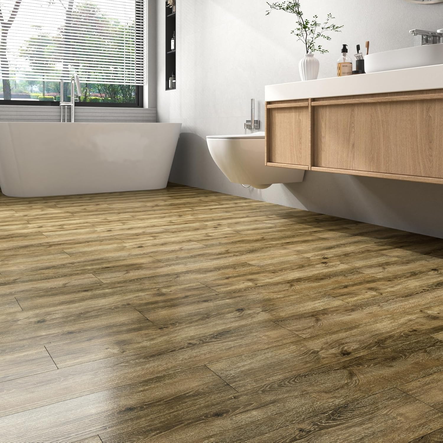 FunStick Beech Wood Effect Vinyl Floor Tiles - 35 Pcs Peel and Stick