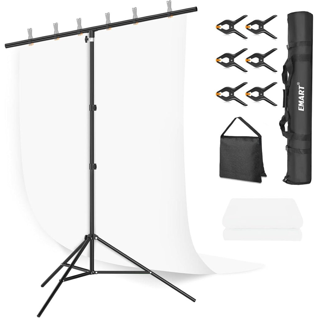 EMART White Photography Backdrop Kit | 1.5x2m Fabric & 2x2m Stand