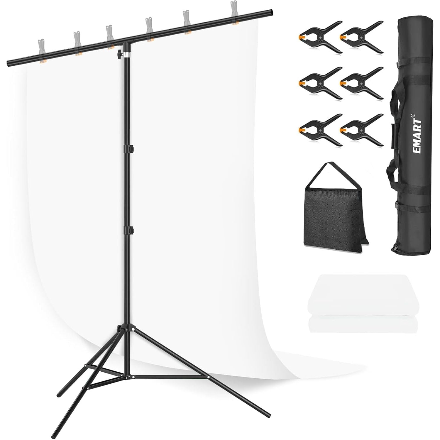 EMART White Photography Backdrop Kit | 1.5x2m Fabric & 2x2m Stand