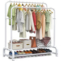 LOEFME Double Metal Garment Rack – Heavy Duty 2-Tier Clothes Rail, White