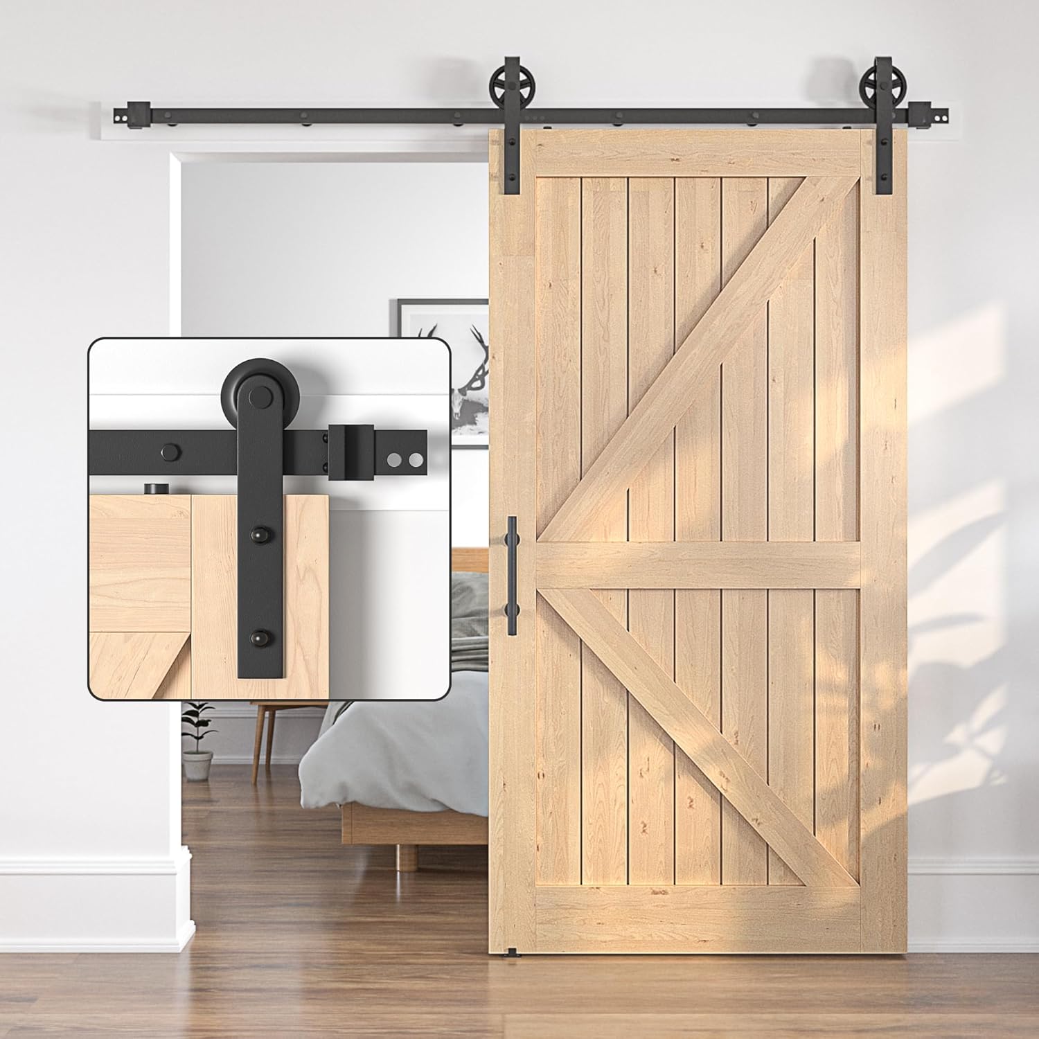 SANKEYTEW 7.5FT Sliding Barn Door Kit | Heavy Duty Large Wheel Track