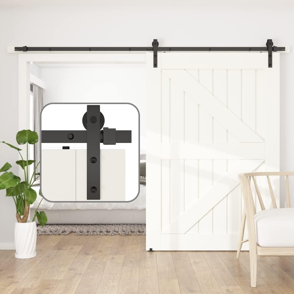 SANKEYTEW 8FT Heavy Duty Sliding Barn Door Kit | Black Carbon Steel