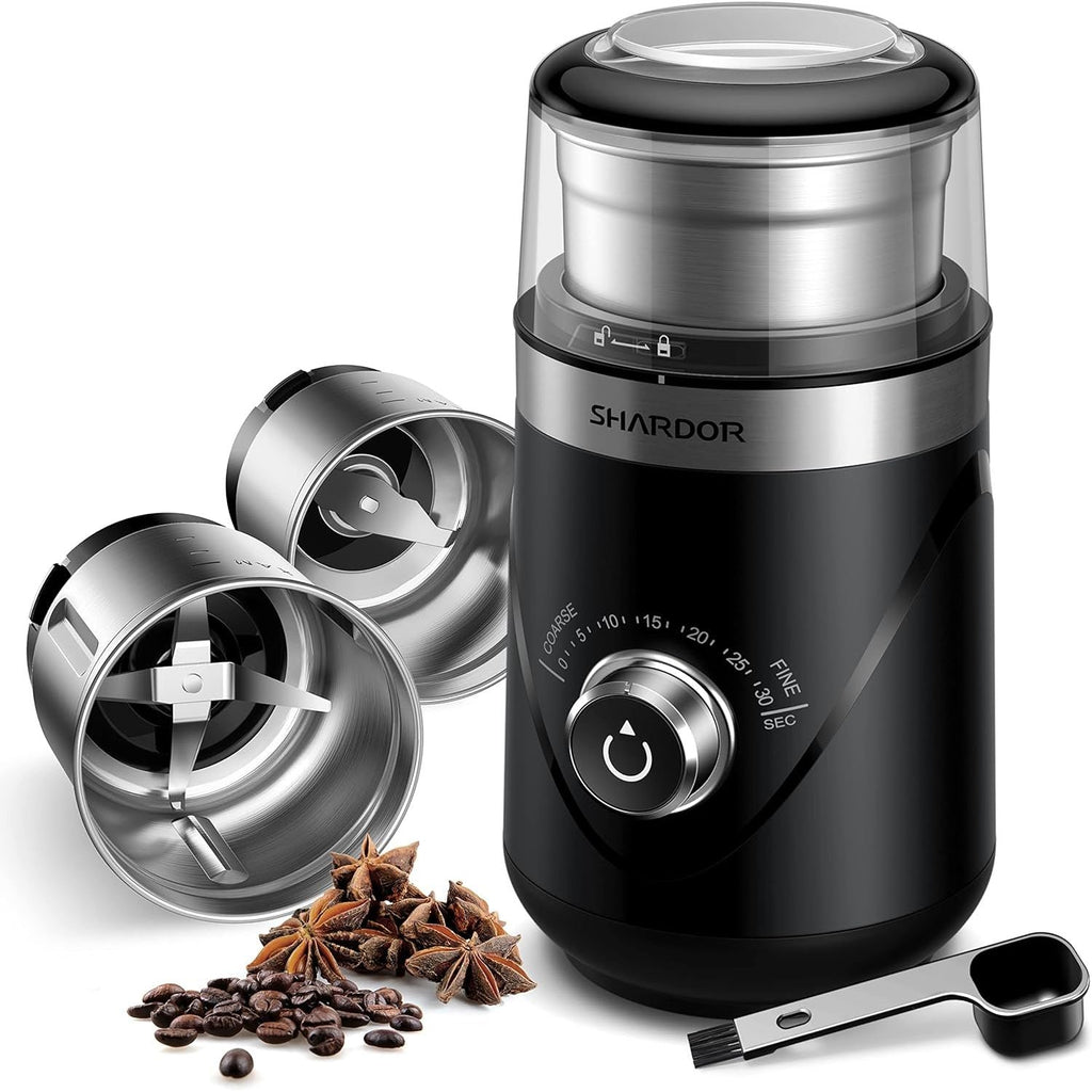 SHARDOR Electric Coffee Grinder - 2 Stainless Steel Cups & Timer