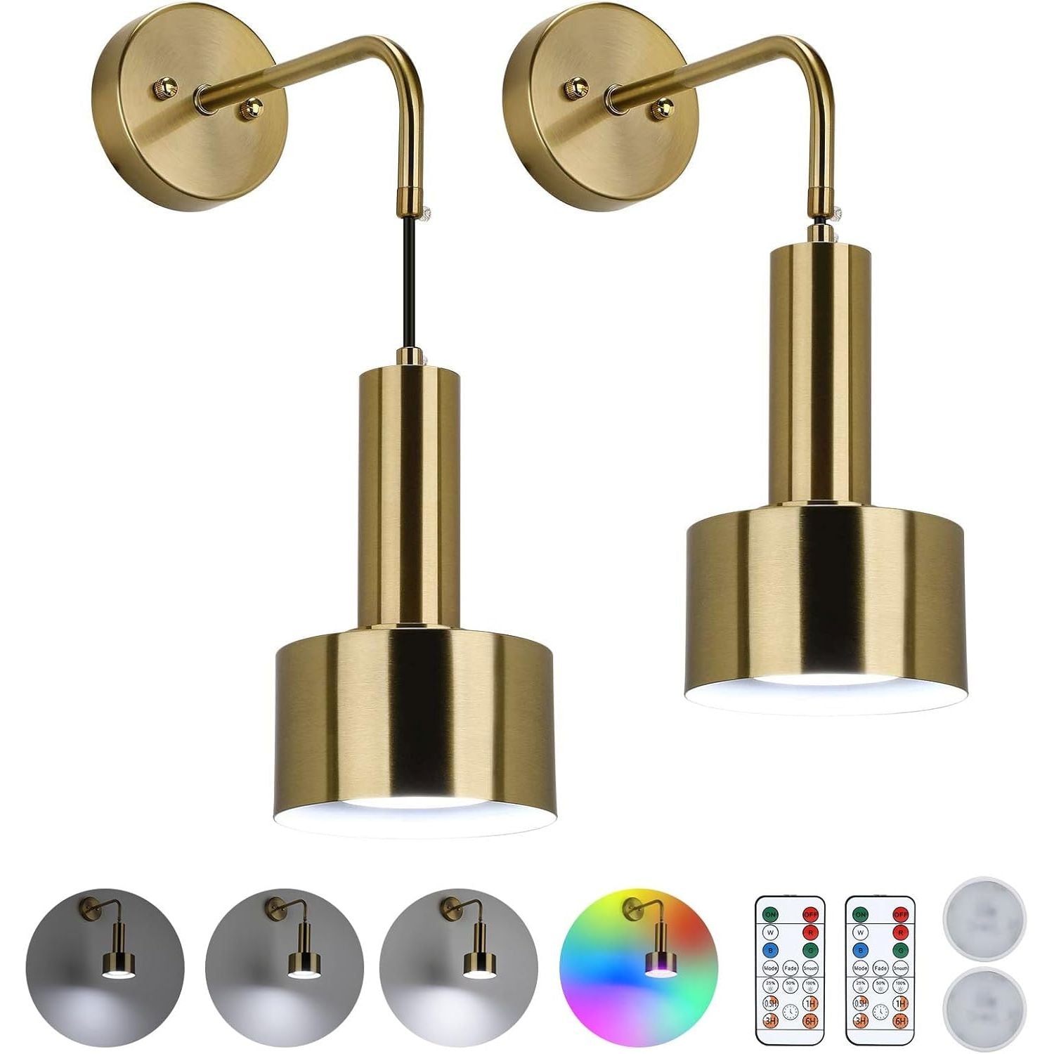 Lightsjoy Rechargeable RGB Wall Sconces – 2-Pack Gold Magnetic Lights