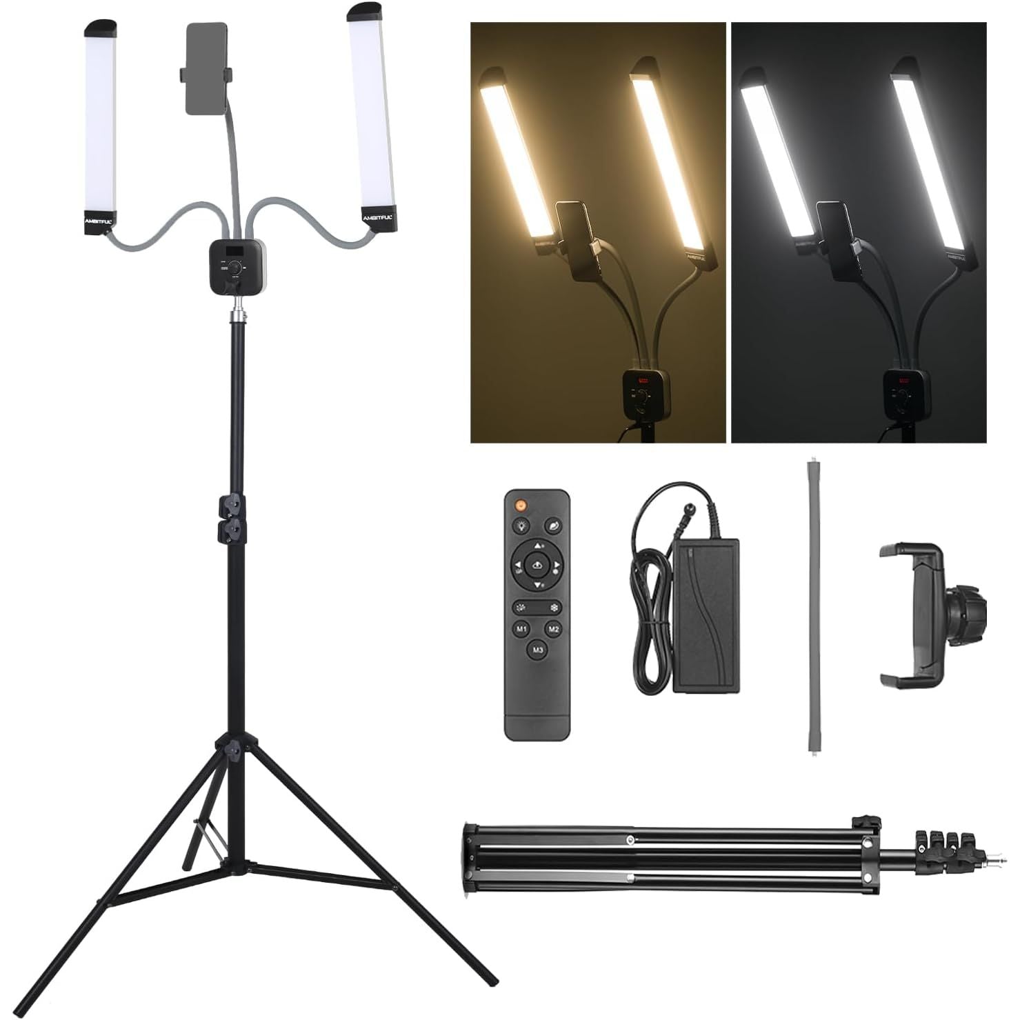 AMBITFUL AL-20 Dual Arm LED Beauty Light with Tripod and Phone Holder
