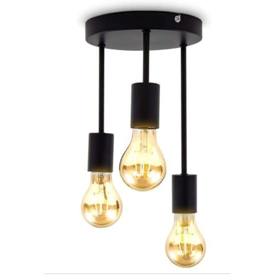 Lightsjoy 3-Way Black Ceiling Spotlight – Industrial E27 Metal Light