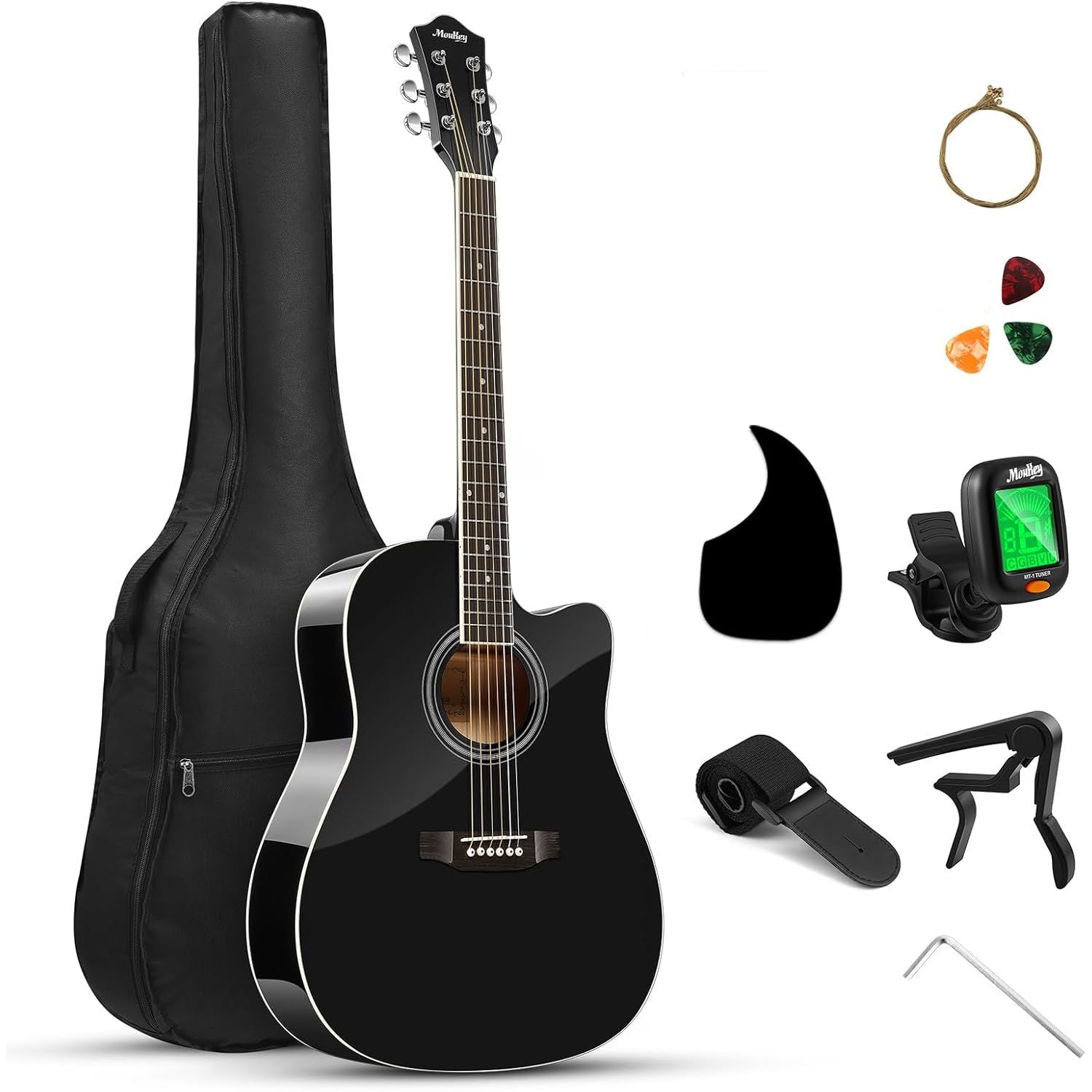 Moukey 41 Inch Full Size Acoustic Guitar – Cutaway Beginner Starter Kit