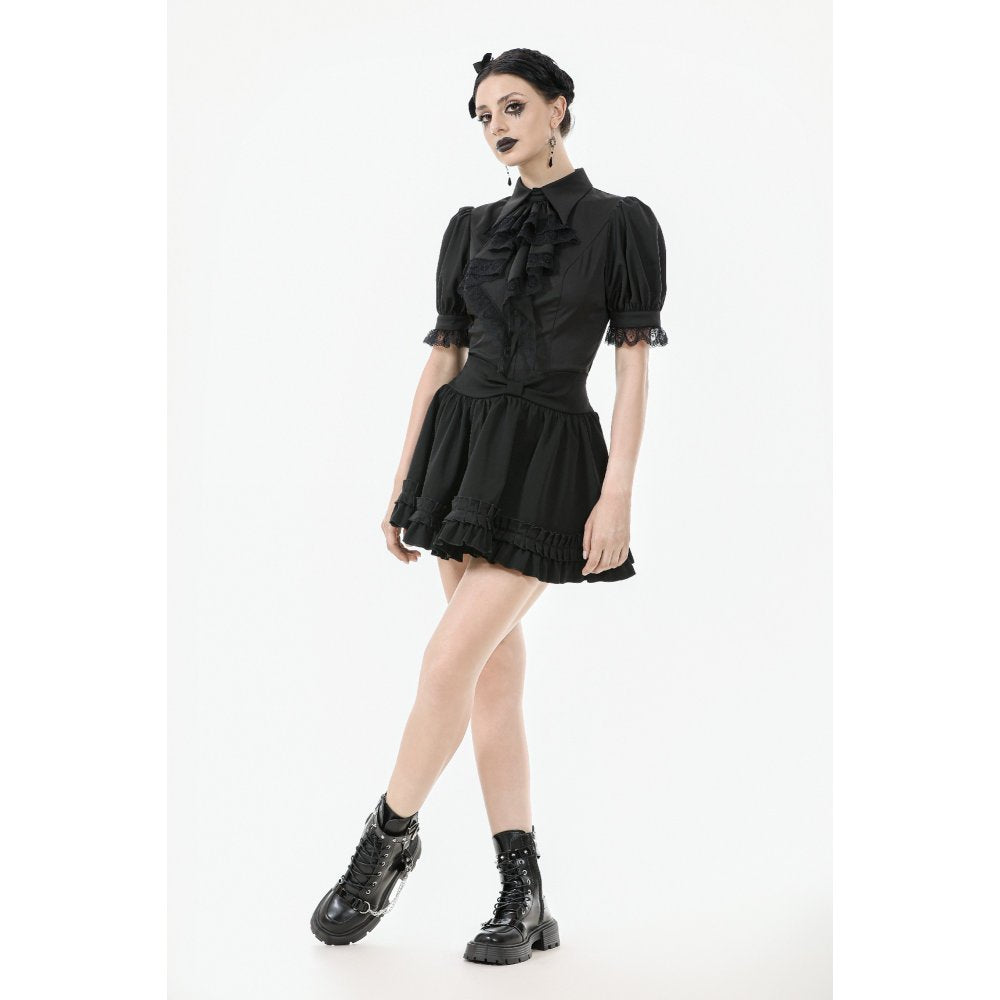 Dark in Love Viktoria Gothic Blouse – Black Lace Ruffle Victorian Top