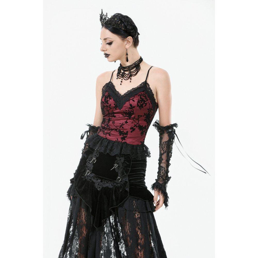 Dark in Love Althea Burgundy Velvet Goth Camisole with Lace Trim