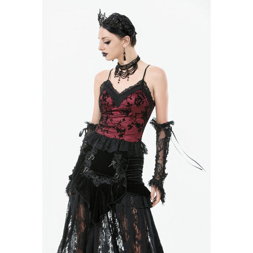 Dark in Love Althea Burgundy Velvet Goth Camisole with Lace Trim
