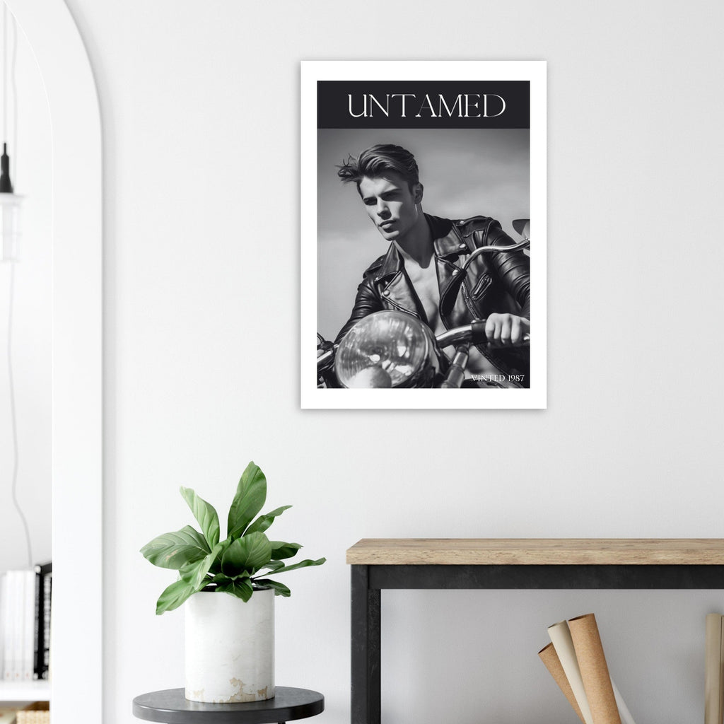 Untamed Retro Motorcycle Poster - Black & White Wall Art for Cool Spaces