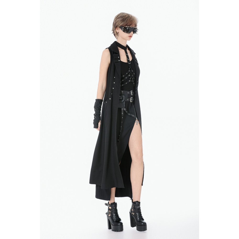 Dark in Love Collete Punk Sleeveless Long Fitted Coat | Studded Gothic