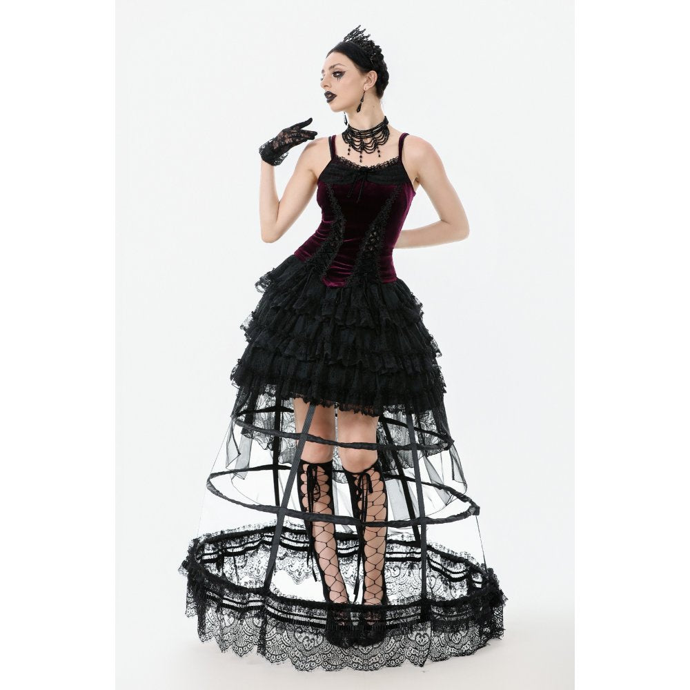 Dark in Love Gothic Hoop Cage Skirt with Lace Trim - Black