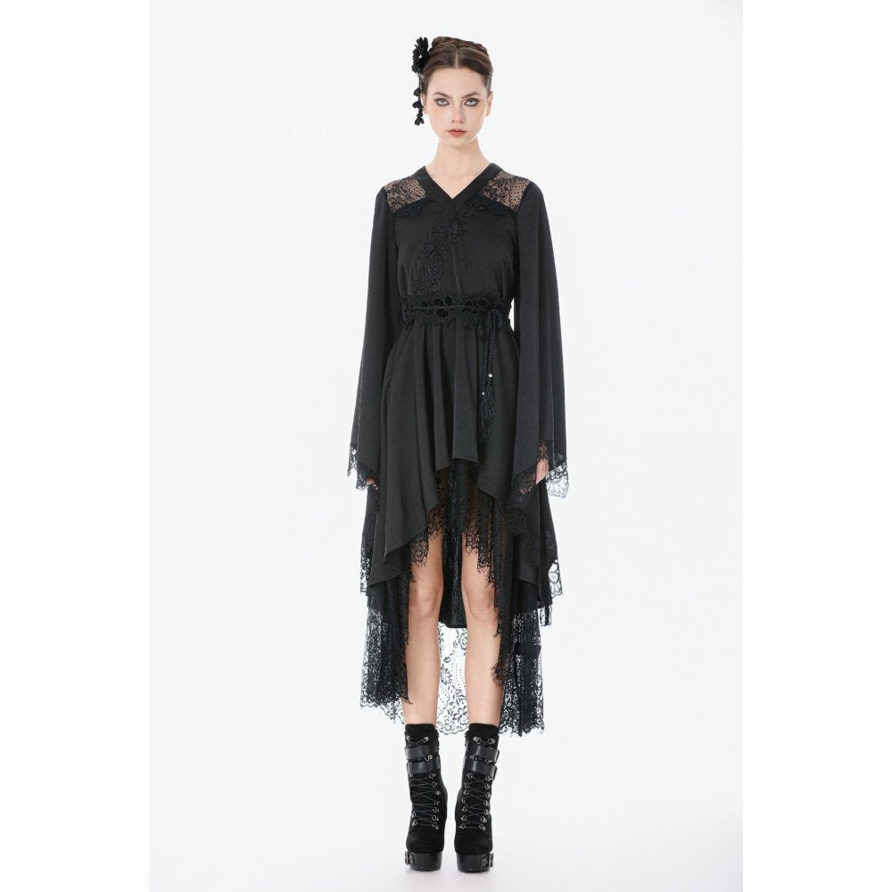 Dark in Love Selene Gothic Kimono Tail Dress – Lace High-Low Gown
