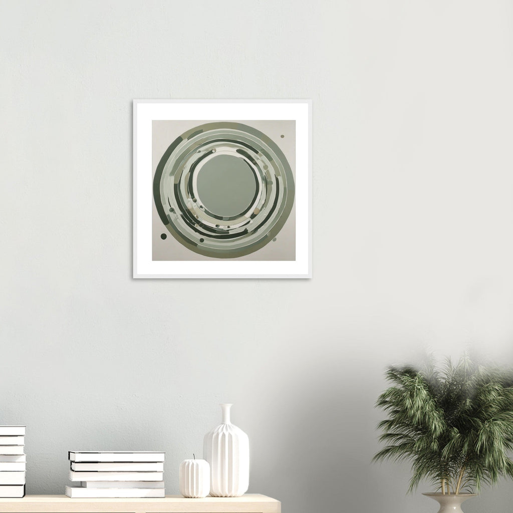 Sage Green Circular Abstract Framed Poster – Minimalist Geometric Wall Art