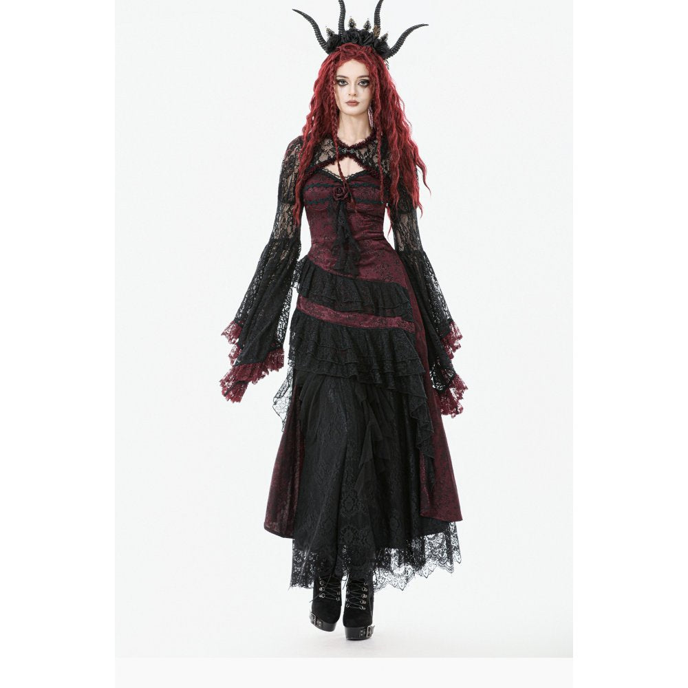 Dark in Love Belladonna Velvet Lace Dress – Gothic Wine Red Velveteen