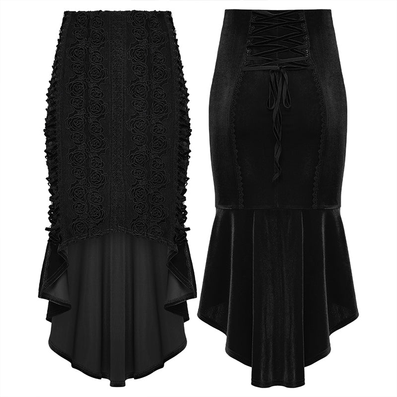 Punk Rave Belladonna Goth Rose Fishtail Skirt – Lace High Waist