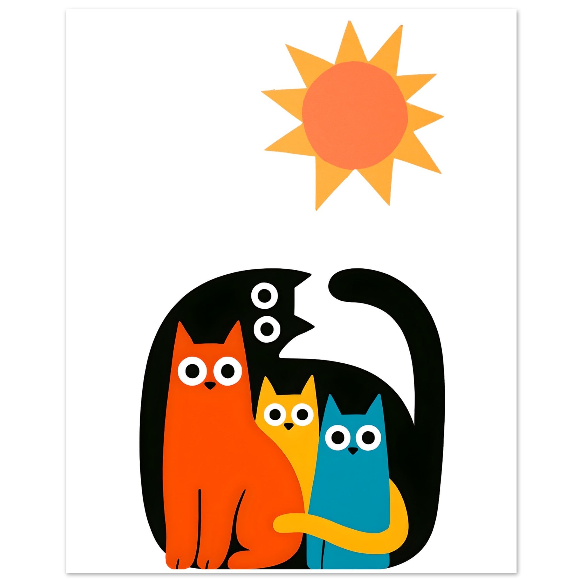 Modern Cat Family Poster - Minimalist Wall Art Print - Colorful Cat Decor for Home & Nursery