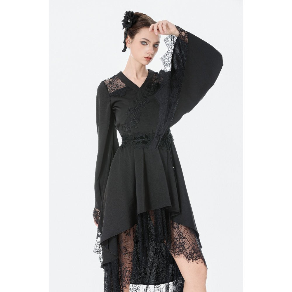Dark in Love Selene Gothic Kimono Tail Dress – Lace High-Low Gown