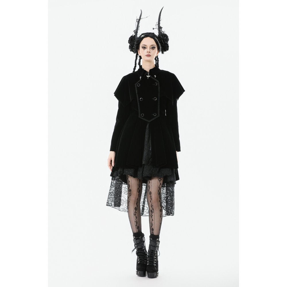 Dark in Love Lilith Officer Velvet Coat – Black Gothic High-Low Jacket