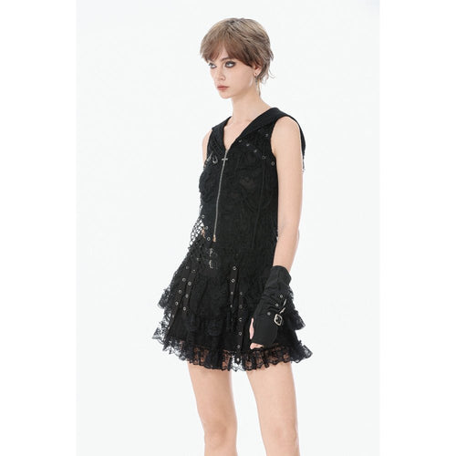 Dark in Love Black Punk Eyelet Lace Layered Mini Skirt with Buckles