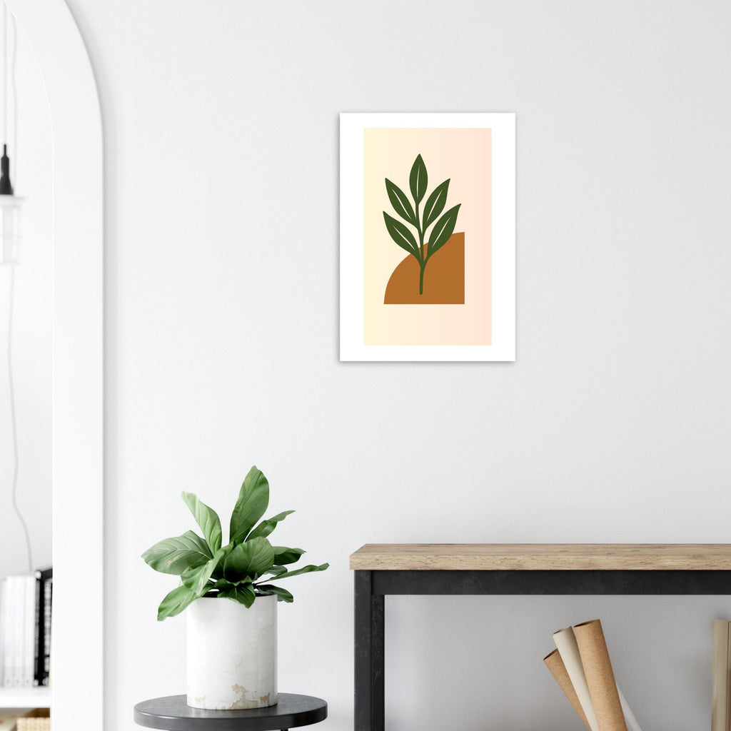 Green Leaf Botanical Wall Art – Minimal Plant Print with Terracotta Accent, Boho Decor